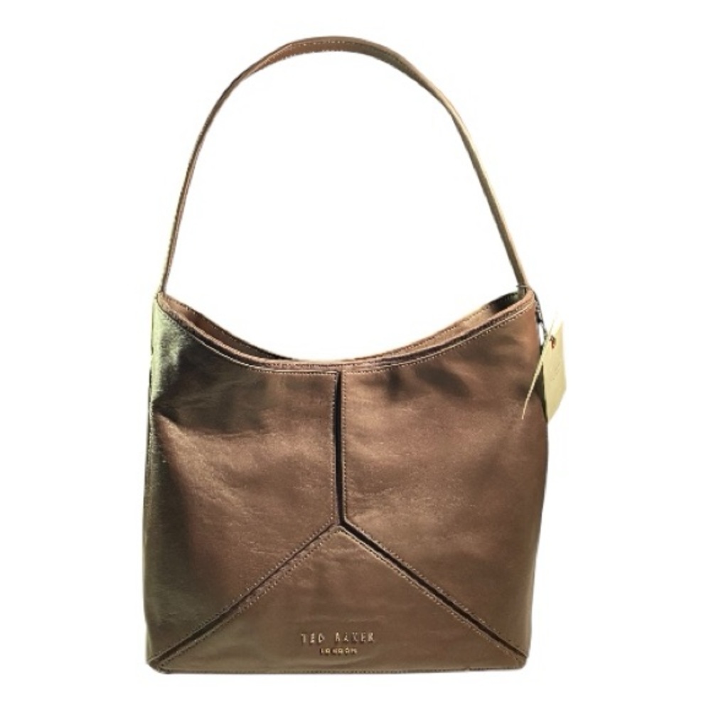 New Ted Baker London Shoulder Bag Hannah Dark Brown Leather Cotton Blend
